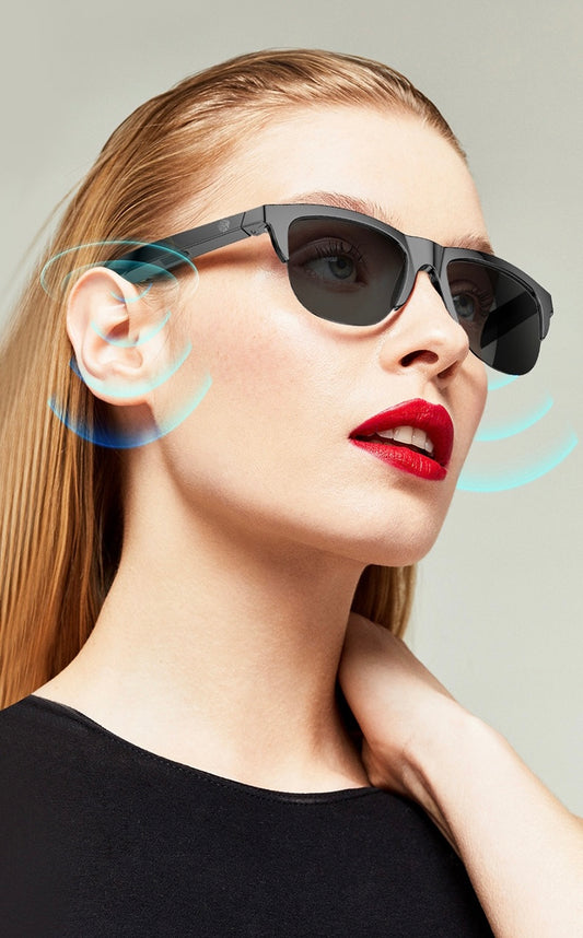 Bluetooth Sunglasses for Men Women Smart Glasses Audio Sunglasses Music Frame Glasses, Polarized Lens, Stereo Speaker, Touch Voice Assistant, Hands-Free Calling, Open Ear Sound -Black