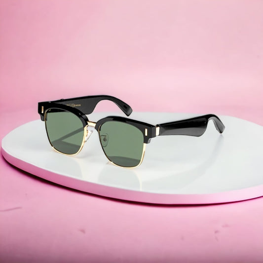 Vitriaga Bluetooth Sunglasses for Men Women Smart Glasses Audio Sunglasses Music Frame Glasses Polarized Lens Stereo Speaker Touch Voice Assistant Hands Free Calls Open Ear Sound Gold