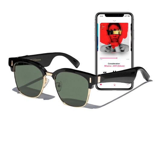 Vitriaga Bluetooth Sunglasses for Men Women Smart Glasses Audio Sunglasses Music Frame Glasses Polarized Lens Stereo Speaker Touch Voice Assistant Hands Free Calls Open Ear Sound Gold