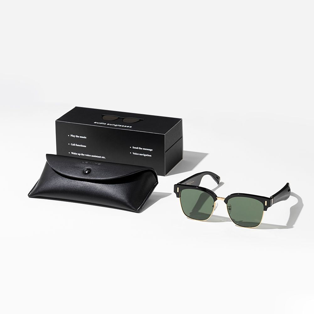 Vitriaga Bluetooth Sunglasses for Men Women Smart Glasses Audio Sunglasses Music Frame Glasses Polarized Lens Stereo Speaker Touch Voice Assistant Hands Free Calls Open Ear Sound Gold